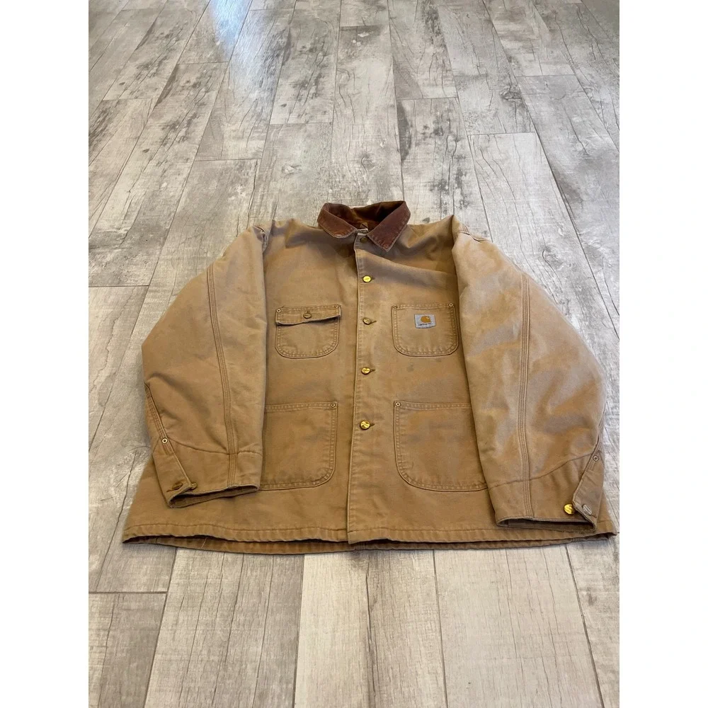 Carhartt Mens Duck Canvas Blanket Lined Chore Coat Jacket Tan Brown C01 BRN‎